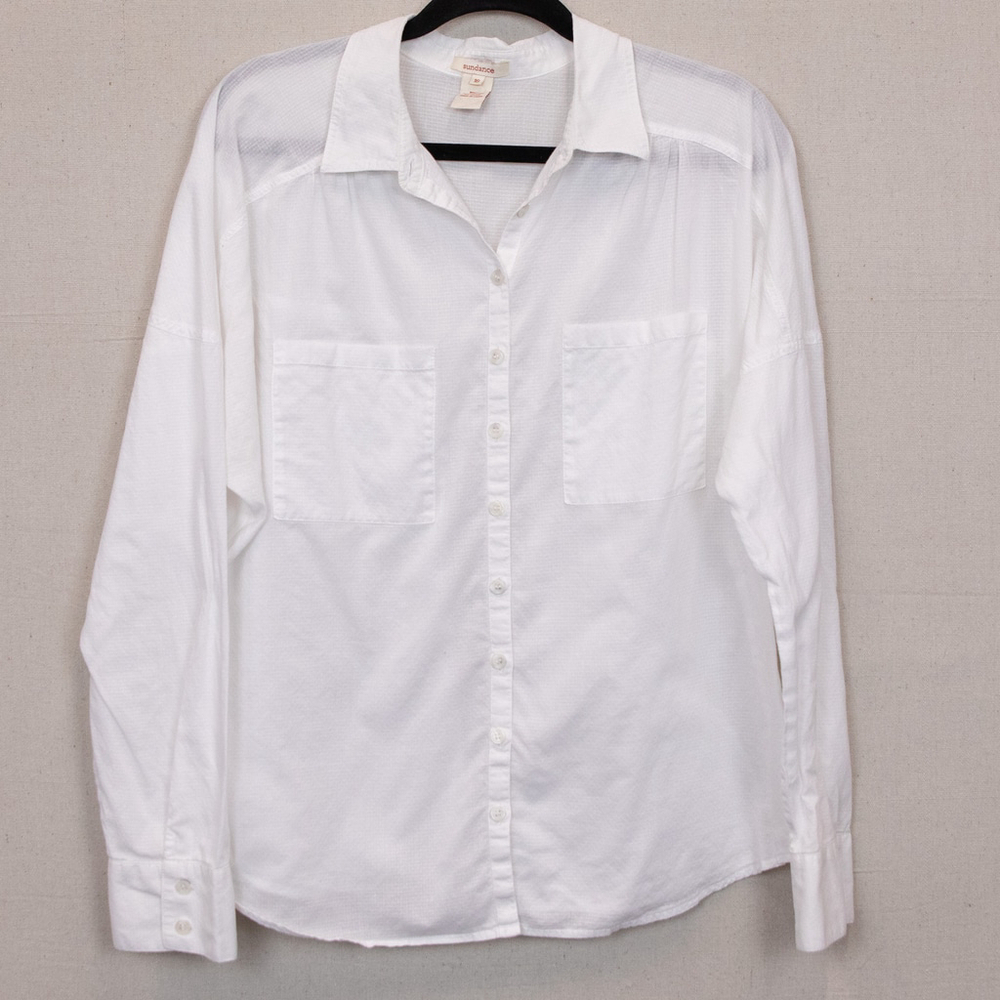 Sundance Swiss dot white button down shirt-16